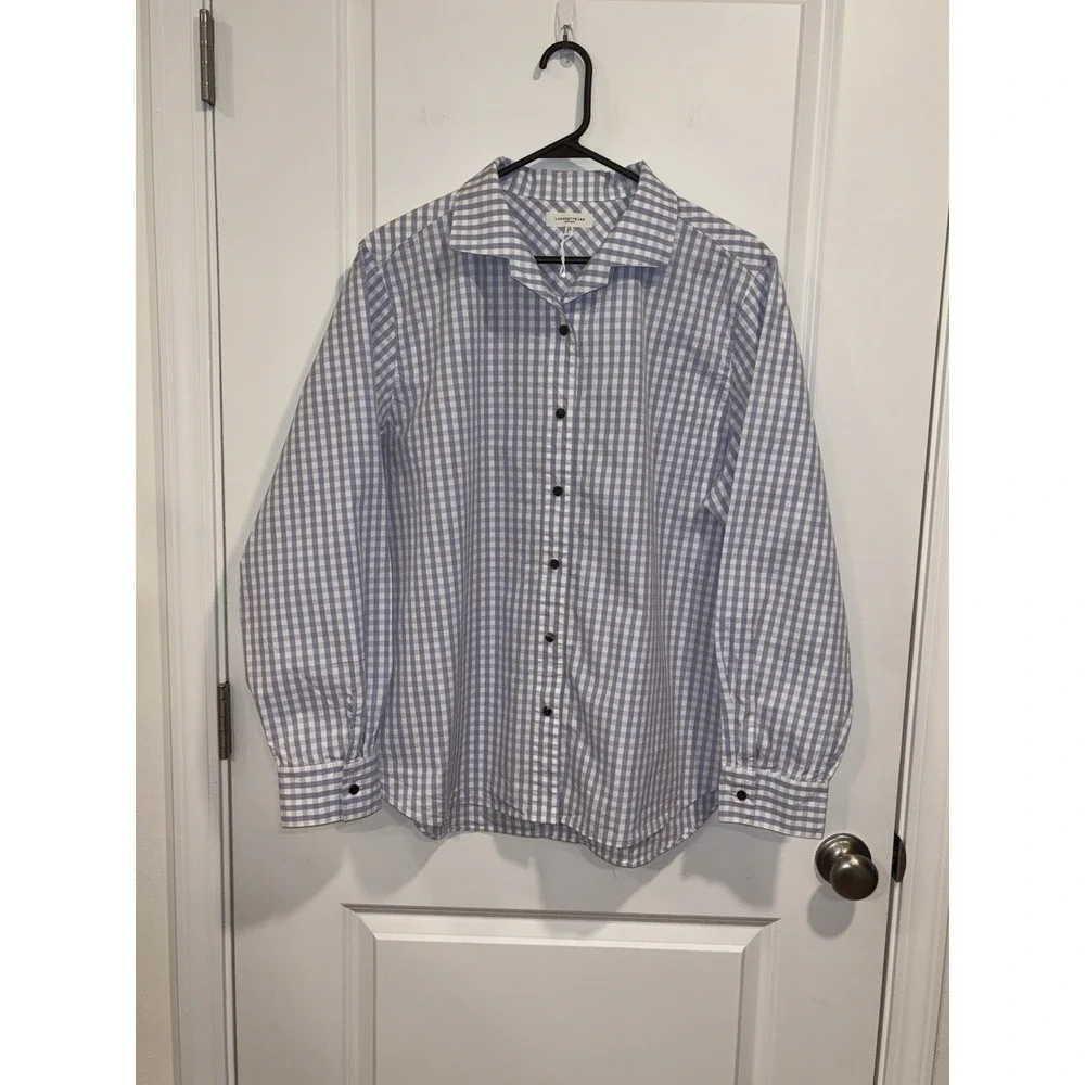 LAFAYETTE 148 GINGHAM COTTON POPLIN NOTCHED SHAWL COLLAR SHIRT 2XL $359 EUC - Picture 9 of 13